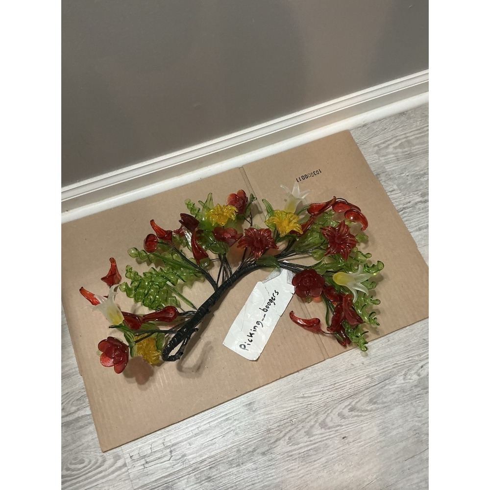 Large Vintage Floral Art Glass Wrapped Wire Style